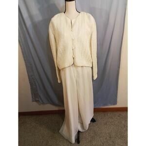 Jeffrey & Dara Formal Cream Embellished Jumpsuit - Size 14